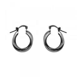 Pendientes Aro Doble Entrelazados Plata Negra 15mm