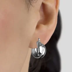 Pendientes Aro Doble Entrelazados Plata Negra 15mm