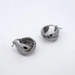 Pendientes Aro Doble Entrelazados Plata Negra 15mm