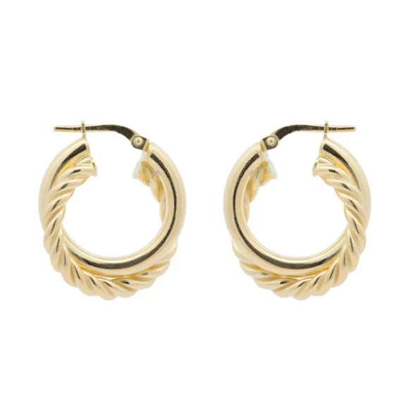 Pendientes Aro Doble Entrelazados Plata Dorada 20mm