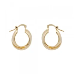 Pendientes Aro Doble Entrelazados Plata Dorada 15mm