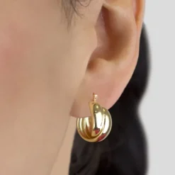 Pendientes Aro Doble Entrelazados Plata Dorada 15mm