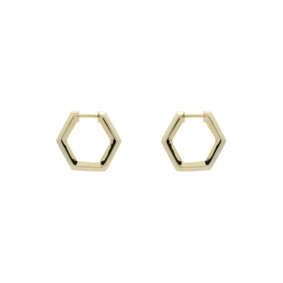 Pendientes Aro Hexagon de Plata Dorada
