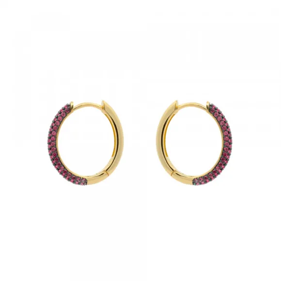 Pendientes Aro Plata Dorada y Circonitas Rosas