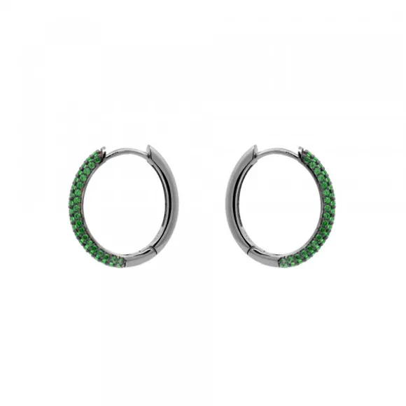 Pendientes Aro Plata Negra y Circonitas Verdes