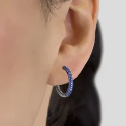 Pendientes Aro Plata Negra y Circonitas Azules