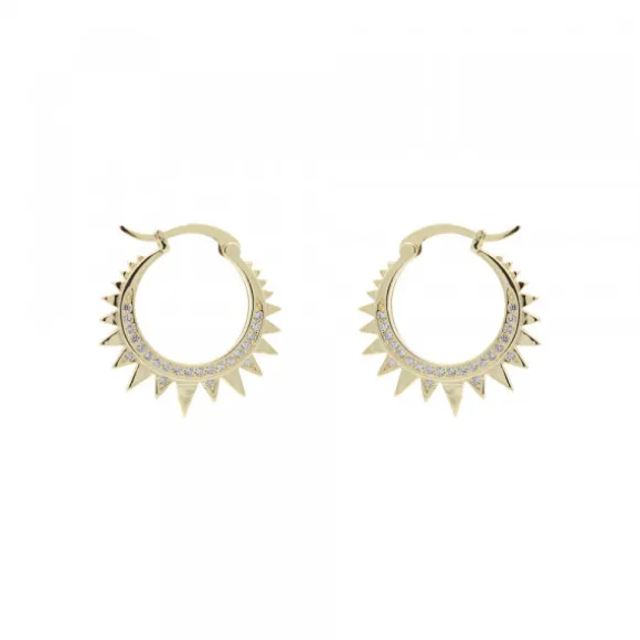 Pendientes Aro Punk Plata Dorada y Circonitas 15mm