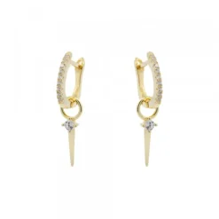 Pendientes Aro Punta Plata Dorada Circonitas