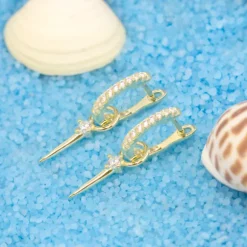 Pendientes Aro Punta Plata Dorada Circonitas