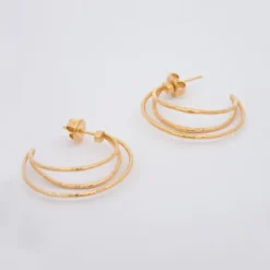 Pendientes Aro Triple Plata Dorada