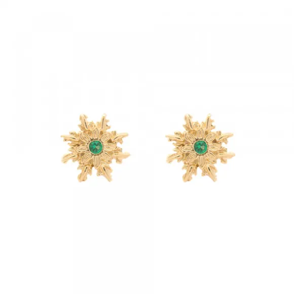 Pendientes Basic Colors Plata Dorada y Circonita Verde