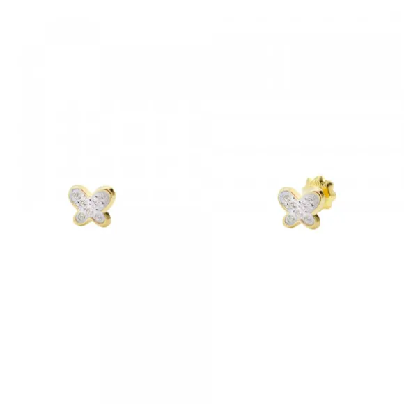 Pendientes Bebé Mariposa Oro y Circonitas 6mm