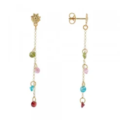 Pendientes Eguzkilore de Plata Dorada con Cristales Multicolor