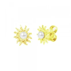 Pendientes Eguzkilore Plata Dorada y Perla 14mm