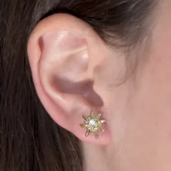 Pendientes Eguzkilore Plata Dorada y Circonita 11mm