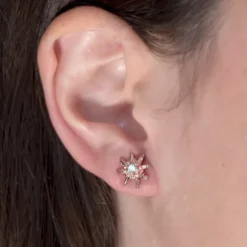 Pendientes Eguzkilore Plata Rosa y Circonita Blanca 11mm