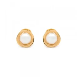 Pendientes Hariak Plata Dorada y Perla 13mm