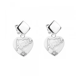 Pendientes Largos Corazón Ama Plata