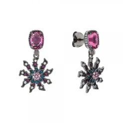 Pendientes Largos Eguzkilore Rutenio y Circonitas Multicolor