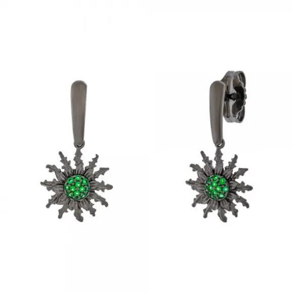 Pendientes Largos Eguzkilore Rutenio y Circonitas Verdes