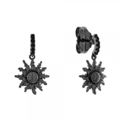 Pendientes Largos Eguzkilore Plata Negra y Circonitas Negras