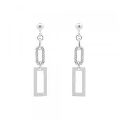Pendientes Largos Rectangulares Plata y Circonitas