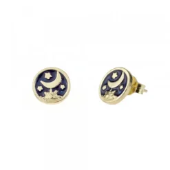 Pendientes Luna de Plata Dorada con Esmalte Azul