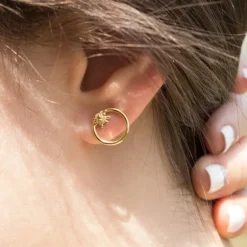 Pendientes Luna Llena Plata Dorada