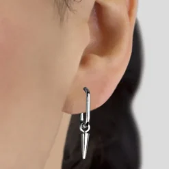 Pendientes Medio Eslabón Punk Plata Negra 15mm