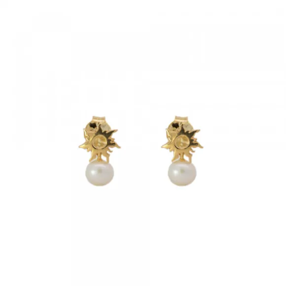 Pendientes Mountain de Plata Dorada con Perla