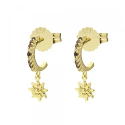 Pendientes Muka Plata Dorada y Circonitas Marrones