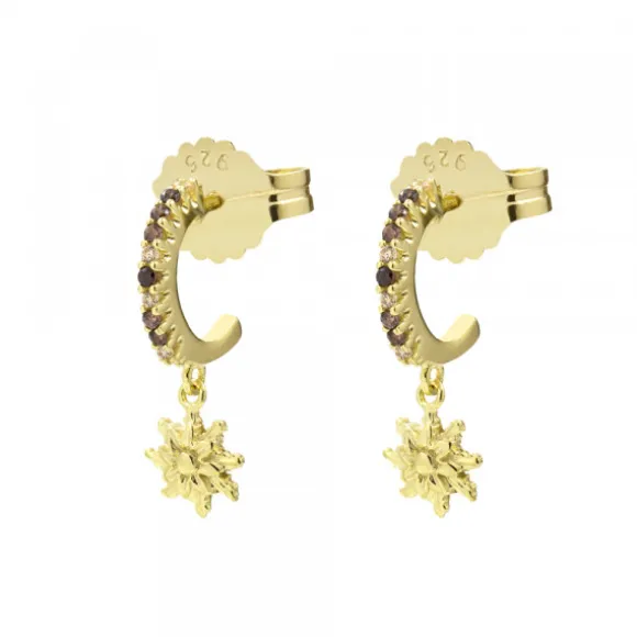 Pendientes Muka Plata Dorada y Circonitas Marrones