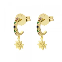 Pendientes Muka Plata Dorada y Circonitas Multicolor