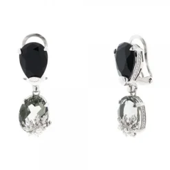 Pendientes Queen 3 Largos Plata y Cristales Negros