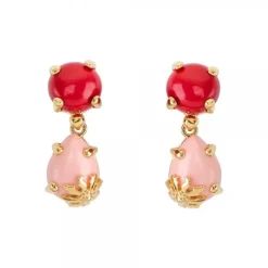 Pendientes Rania de Plata Dorada Piedras Rojas y Rosas
