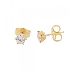 Pendientes Solitario Plata Dorada y Circonita 11mm