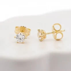 Pendientes Solitario Plata Dorada y Circonita 11mm