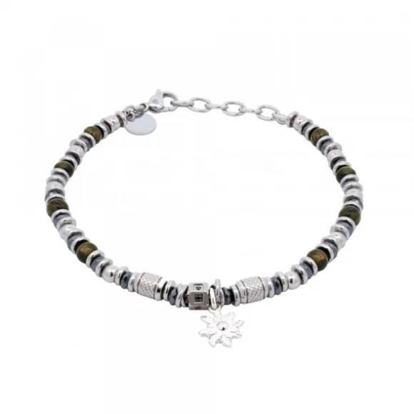 Pulsera Acero Cuentas Ojo de Tigre