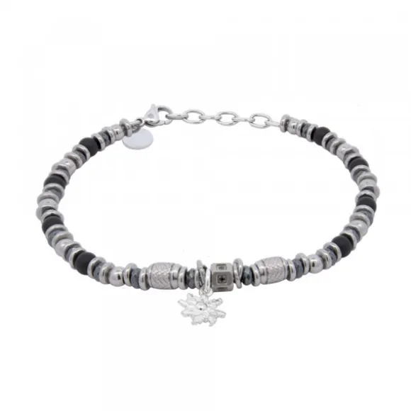 Pulsera Acero Cuentas Resina Negra