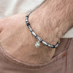 Pulsera Acero Cuentas Resina Negra