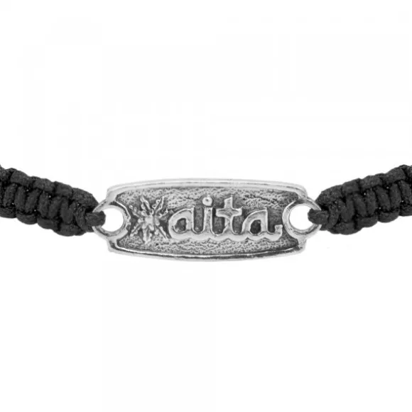 Pulsera Aita Negra Plata Acabado Rústico