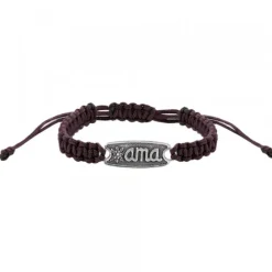 Pulsera Ama Marrón Gruesa Plata Acabado Rústico
