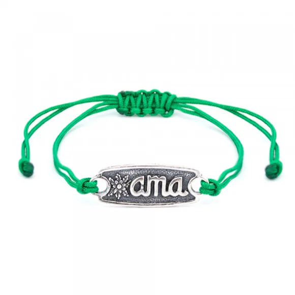 Pulsera Ama Verde Plata Rústica Personalizable