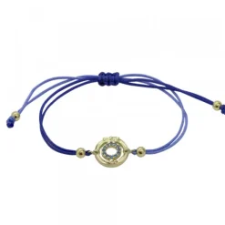 Pulsera Barandilla Concha Dorada y Circonitas Azules