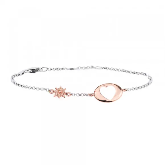 Pulsera Chapa Corazón Calado y Eguzkilore Plata Rosa