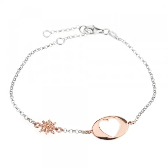 Pulsera Chapa Corazón Calado y Eguzkilore Plata Rosa