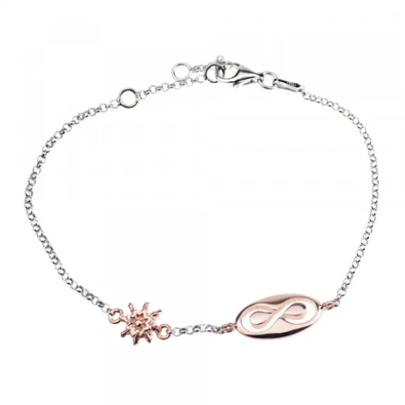 Pulsera Chapa Infinito Calado y Eguzkilore Plata Rosa