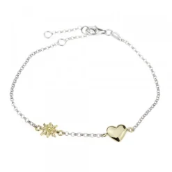 Pulsera Corazón y Eguzkilore de Plata Dorada