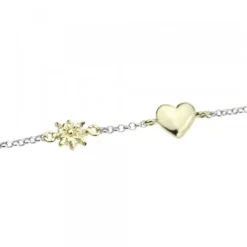 Pulsera Corazón y Eguzkilore de Plata Dorada