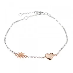 Pulsera Corazón y Eguzkilore de Plata Rosa